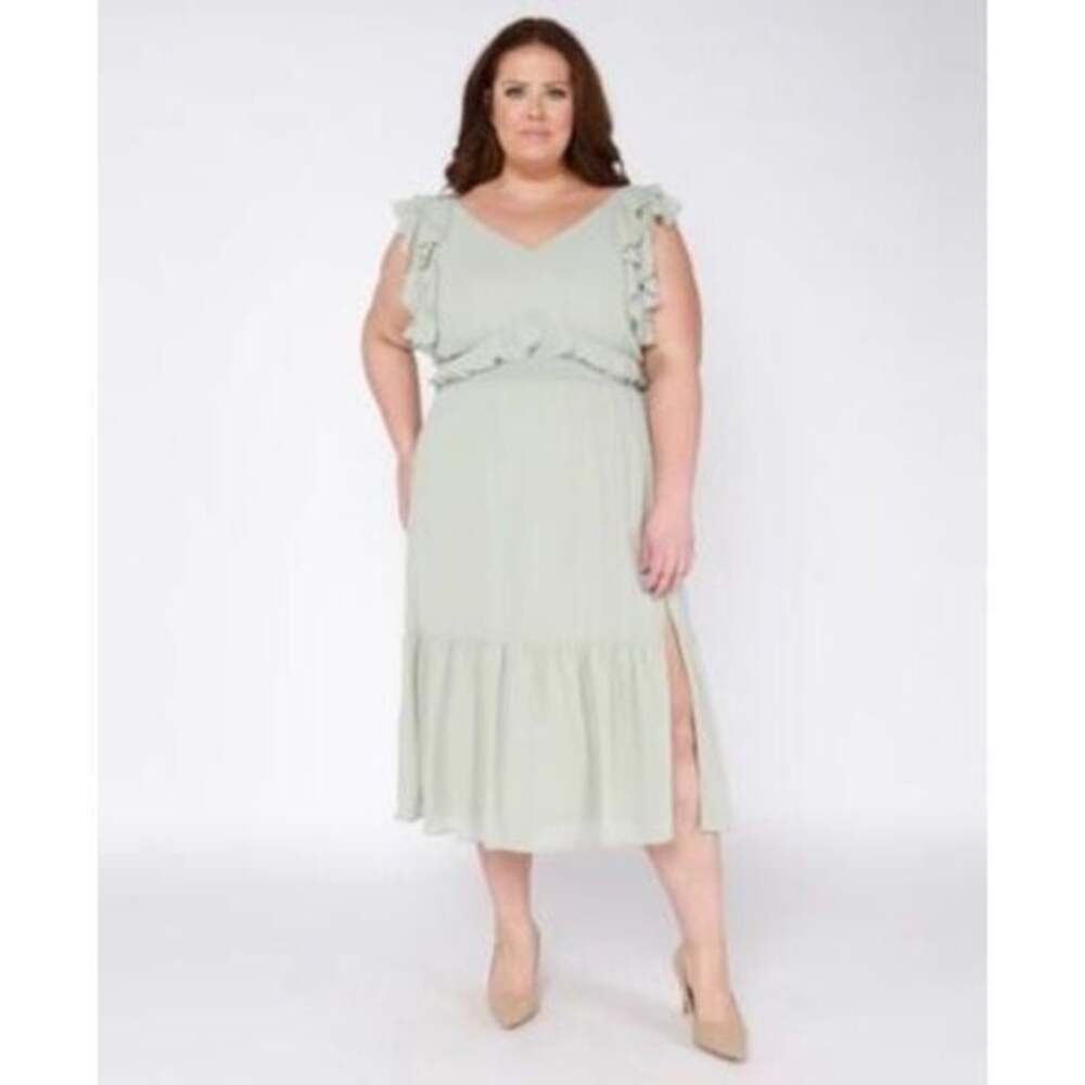 NWT Black Tape Plus Size Ruffled Tie-Back Midi Dress in Hot Pink 3X